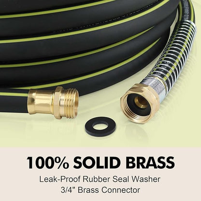 Lightweight Rubber Garden Hose 50 ft, 5/8" Hybrid Rubber Hose with Solid Brass Fitting, Water Hose Pipe for Outdoor, Cleaning & Washing