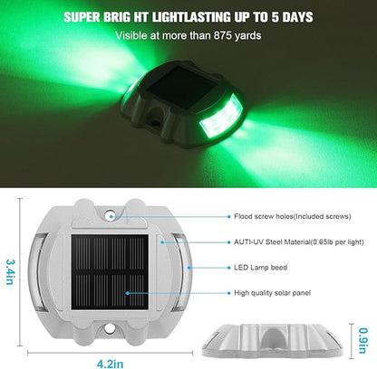 VOLISUN Christmas Solar Deck Lights Driveway Dock Lights, 4-Pack Led IP67 Waterproof Outdoor Warning Step Light for Driveway Sidewalk Garden Pathway Yard(Green)