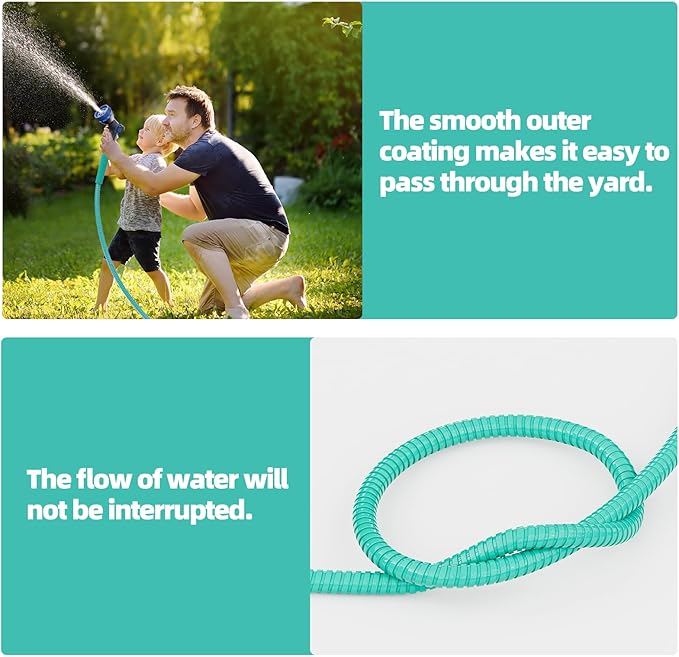SPECILITE 75ft 304 Stainless Steel Garden Hose Metal, Heavy Duty Water Pipe with Nozzles for Yard, Outdoor - Flexible, Never Kink & Tangle, Puncture Resistant (Aqua)