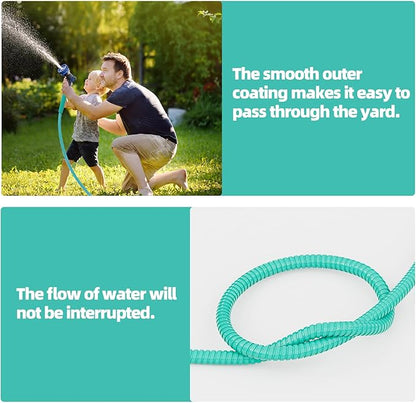 SPECILITE 75ft 304 Stainless Steel Garden Hose Metal, Heavy Duty Water Pipe with Nozzles for Yard, Outdoor - Flexible, Never Kink & Tangle, Puncture Resistant (Aqua)