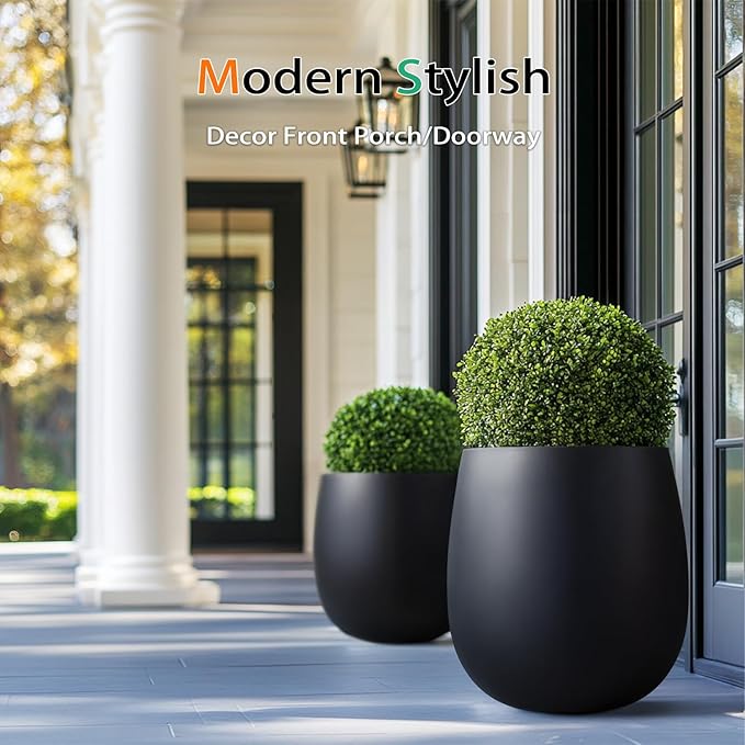 Oval Concrete Planters for Outdoor Plants, Large Tall Cement Flower Pots Indoor for Garden, Front Porch, Patio (Light Black)