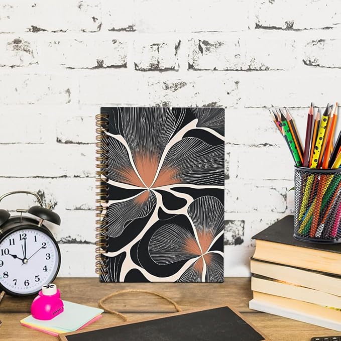 Boho Abstract Flower Spiral Notebook, Bohemian Floral Journal Notebook, Flower Aesthetic Journaling Notebooks for Women, Boho Abstract Office School Supplies Gifts, 5.5x8.3 Inch