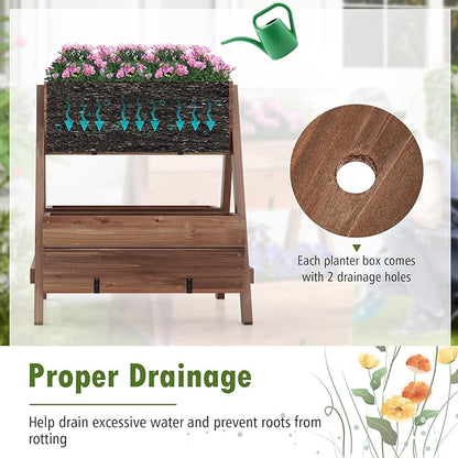 S AFSTAR 21-Inch Vertical Raised Garden Bed, 3 Tiered Wooden Planter Boxes 26" L x 29" W x 29" H, Drainage Holes, Indoor Outdoor Flowerbed, Freestanding Elevated Planter Box for Garden Flower Veggies