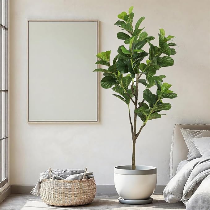 6.23ft Ficus Artificial Fiddle Leaf Tree, Lifelike Faux Lyrata Trees, Green Lush Fake Fig Tree Floor Tall Plants for Office Home Living Room Indoor Outdoor Modern Decor, Perfect Housewarming Gift