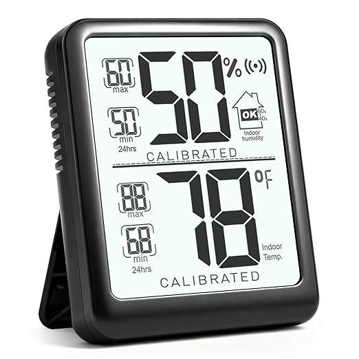 Antonki Room Thermometer, Digital Small Hygrometer Indoor Thermometer Humidity Gauge, Temperature Humidity Meter with Max/Min Record Monitor Sensor for Home, Plants - Battery Included