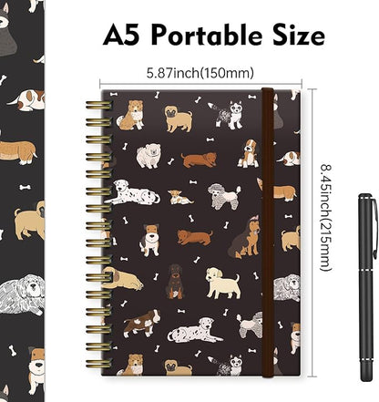 Cute Spiral Journal Notebook,Binding with Premium Paper for Girl Women,Cool Funny 120 Pages,100gsm A5 College Ruled NotebookJournal,Perfect for Gifts Nurse Teacher Women(Cute dogs Black)