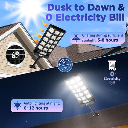 Solar Street Lights Outdoor,2 Pack Solar Lights Outdoor Waterproof Dusk to Dawn 60000LM 6500K Solar Flood Lights Motion Sensor with Remote Control, Commercial Area Lighting for Outside Parking Lot