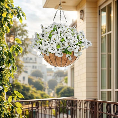12 Bundles Artificial Flowers for Outdoor, UV Resistant Fake Pansy Flowers, Silk Faux Fowers for Outdoor Planters Home Garden Office Patio Front (12, White)