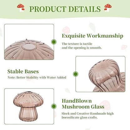 Glasseam Mushroom Glass Planter for Plants: Set of 5 Handmade Plant Propagation Stations - Fall Colored Small Hydroponic Terrarium Jars for Home Decor for Plant Lovers