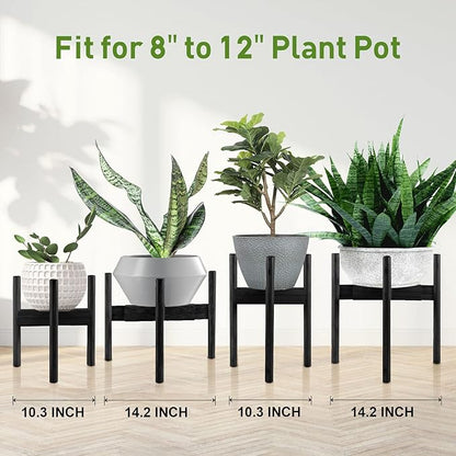 FJO 2Pcs Adjustable Plant Stand Indoor - Bamboo Plant Stands, Bamboo Mid Century Modern Plants Stands, Plant Holder for Living Room Fits 8 to 12 Inches Pots(Pot & Plant Not Included) (Black)