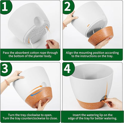 GARDIFE 12 inch planters, Plant Pots,Self Watering Pots, 2 Pack Large Plastic Flower pots with Deep Reservior and High Drainage Holes for Indoor Outdoor Plants and Flowers, White
