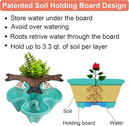 GameXcel Vertical Planter, 5 Tier Stackable Strawberry Planter with Garden Tool Set, Movable Indoor/Outdoor Garden Herb Pot for Growing Vegetables and Succulents, Teal