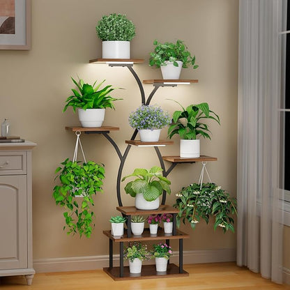 Plant Stand Indoor with Grow Light, 8 Tiered Indoor Plant Shel, 48" Tall Plant Stand for Indoor Plants,Metal Plant Flower Holder, Tree-Shaped Plant Rack for Patio, Home, Easy Assemble