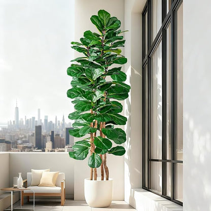 Artificial Fiddle Leaf Fig Tree 6FT, Faux Fig Tree Indoor with Natural Wood Trunk & Realistic Leaves with Moss Pot Fake Ficus Tree Large Faux Floor Plant for Living Room Home Decor, House Plant