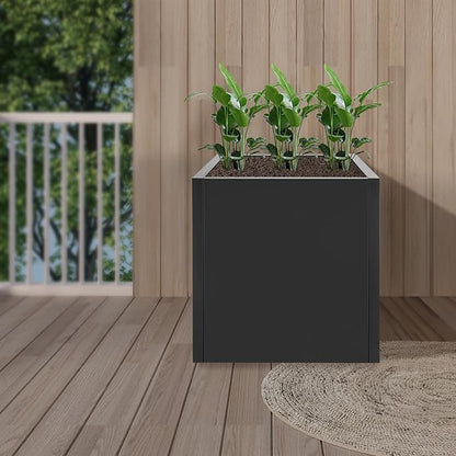Steel Planter Box Square Indoor Outdoor Planters Large Metal Planter Flower Pot for Garden Patio Deck Yard Commercial Residential (Black, 17" L x 17" W x 18" H)