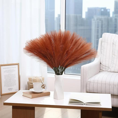 Burnt Orange Pampas Grass - 30pcs 24 Inch Artificial Pampas Grass Decor, Tall Pampas Grass for Floor Vase, Table Centerpieces, Wedding, Party and Fall Decor (Burnt Orange, 30 Pieces)