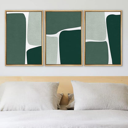 Ashbrook Framed Wall Art Print Set Geometric Green Color Block Collage Abstract Shapes Illustrations Modern Art Boho Scenic Colorful for Living Room, Bedroom, Office - 16"x24"x3 Natural