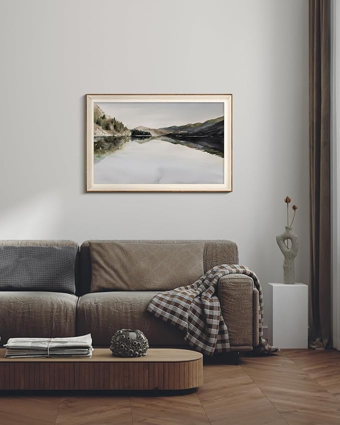 InSimSea Framed Canvas Wall Art Mountain Reflection Decor Vintage Nature Wilderness Art Decorative Rustic for Living Room, Bedroom, Office 24x36In