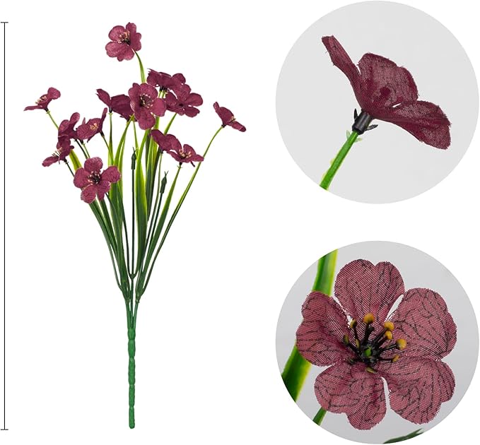 21 Bundles Artificial Outdoor UV Resistant Flowers No Fade Fake Outside Flowers Plastic Greenery Faux Shrubs Garden Porch Window Box Home Decoration (Wine Red)