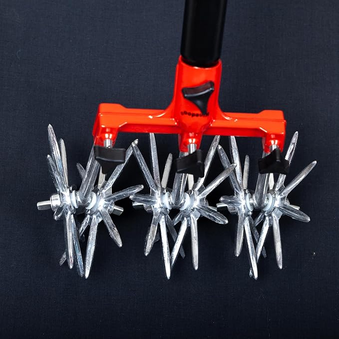 Garden Rotary Adjustable Cultivator Hand Tiller Long Handle Tool for Aerating Weeding Planting and Soil Mixing or Reseeding Grass Lawn Tiller Total and Fertilization Lawn Weed 55 Inch