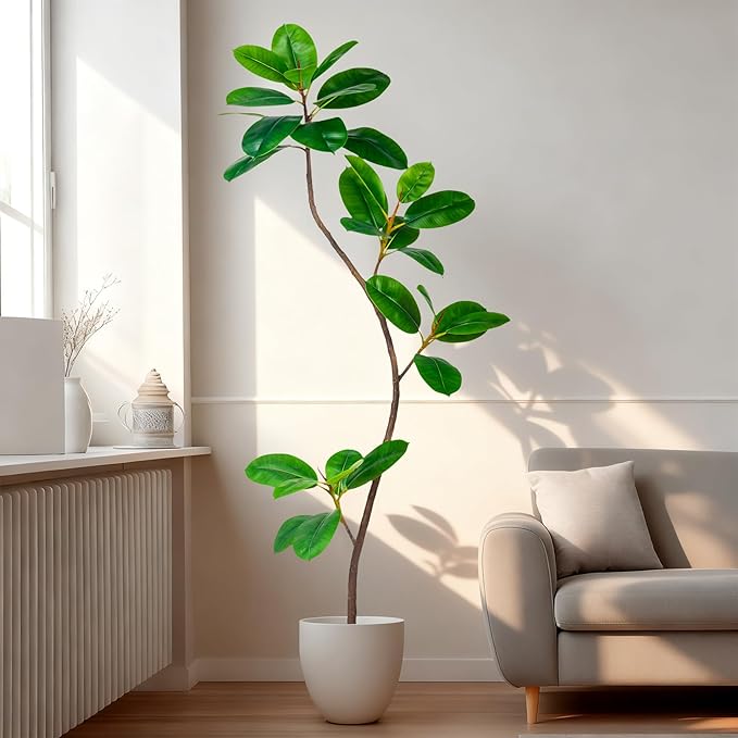 5.2FT Artificial Rubber Tree Faux Plants Indoor Faux Floor Artificial Trees Indoor,Fake Plant Fake Tropical Plants,Large Floor,Real Touch Rubber Tree for Home Decor