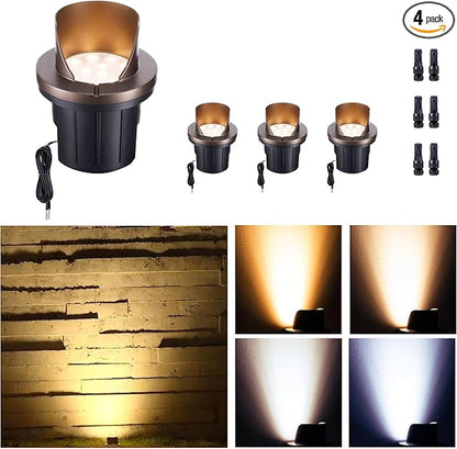 LED In-Ground Well Lights, Low Voltage Landscape Lights Outdoor Uplighting, 12V Anti-Glare IP67 Wired ORB Fixtures for Trees & Walls, 4 Pack, Color Temp Random: 3000K or Upgrated 5CCT