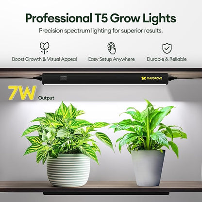 Grow Lights for Indoor Plants 1FT, Sun-Like Full Spectrum 5000K Grow Light, 28W(4 x 7W), T5 LED Grow Light Strips for Indoor Plants and Flowers, High PPFD, Linkable, Black, 4-Pack