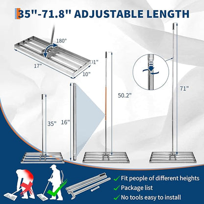 30" x 10" Stainless Steel Lawn Leveling Rake, Professional Grade Levelawn Tool with 78" Adjustable Handle for Soil, Dirt, and Turf Grading, Garden and Yard Leveler