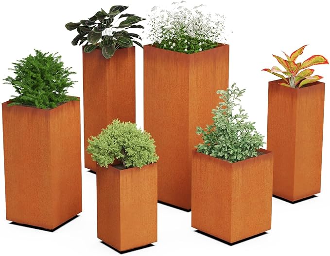 Plantercraft Corten Steel Planter Tall Cube Garden Box Metal Outdoor Heavy Duty | Made in USA | Fully Assembled | Commercial Residential