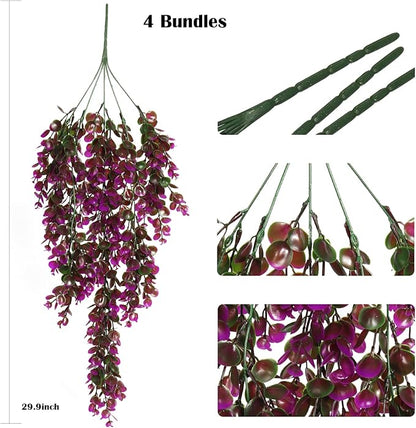 RECUTMS Artificial Hanging Plants Outdoors Faux Greenery Realistic Outdoor Porch Ferns,4 Pcs (Fuchsia)