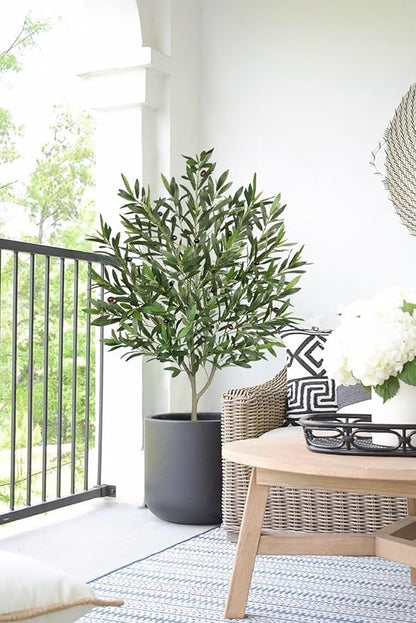 Hollyone Faux Olive Tree with Pot 4.2FT Small Fake Olive Tree Indoor 50.4inch with Natural Wood Trunk and Lifelike Fruits Potted Artificial Tree Plant Home Office Modern Housewarming Decoration Gift