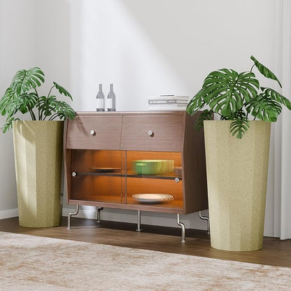 2PCS Tall Planters for Outdoor Plants, 23.6 Inches Large Outdoor Conical Flower Pots for Porch with Drainage Holes and Drainage Baffle, Tapered Large Planters for Garden, Balcony Use, Beige