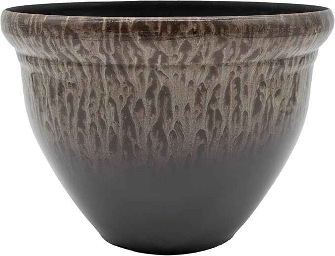 The HC Companies Pizzazz Decorative Round Flower Pots w/Ceramic Look - UV-Resistant Decorative Pot for Outdoor & Indoor Plant Pots - Modern Planter for Flower, Herbs (16” Foggy Gray, Pack of 1)
