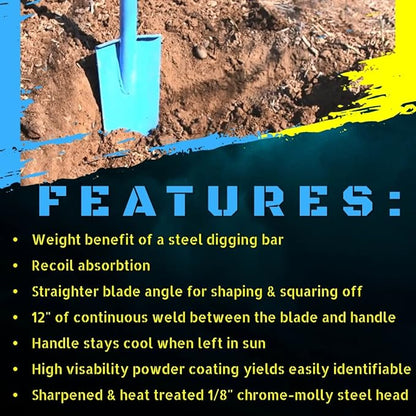 Heavy-Duty All-Steel Sharpshooter Shovel - Weighted Long Handle and Hardened/Heat-Sharpened Chromoly 15 Inch Head
