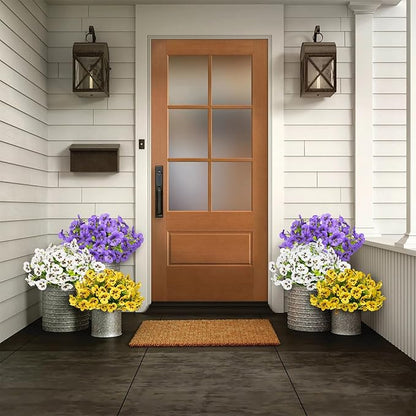 18 Bundles Artificial Flowers for Outdoor, UV Resistant Fake Pansy Flowers, Silk Faux Fowers for Outdoor Planters Home Garden Office Patio Front (Yellow/Purple/White)