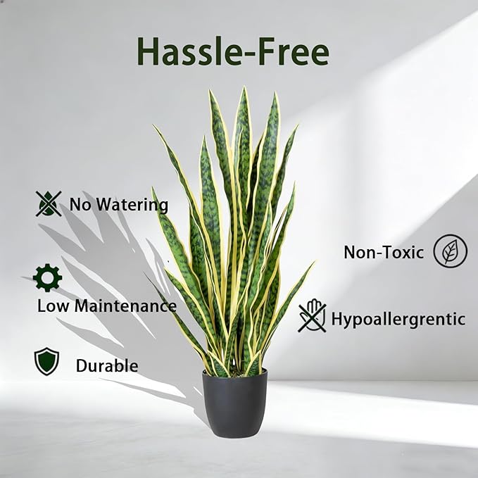 Artificial Snake Plant, 27" Fake Sansevieria with Basket, Faux Plants for Indoor Home Office Store Decoration, Perfect Faux Mother in Law Plants