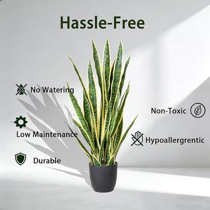 Artificial Snake Plant, 27" Fake Sansevieria with Basket, Faux Plants for Indoor Home Office Store Decoration, Perfect Faux Mother in Law Plants