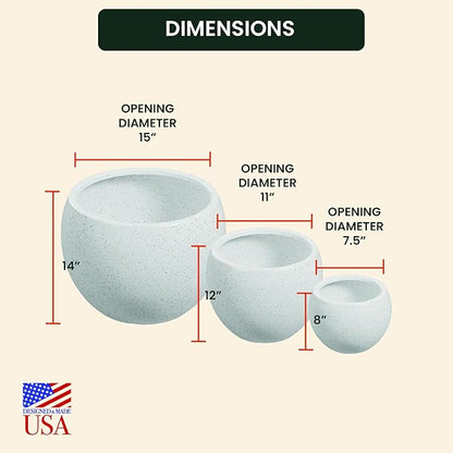 Beuta Large Planters for Outdoor Plants - Set of 3, 8/12/14 Inches Outdoor Planters for Porch - Tall Planter for Outdoor & Indoor Plants | Large Indoor Plant Pot - USA Made - Limewash