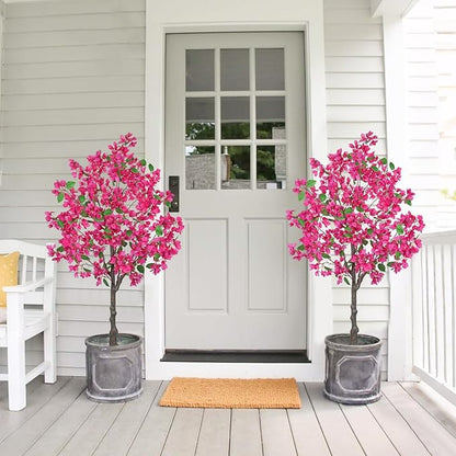 Briful Artificial Bougainvillea Tree in Black Pot 51.1" Tall Faux Silk Bougainvillea Floral Tree with Realistic Trunk Pink Fake Bougainvillea Plant for Home Office Living Room Bedroom Décor