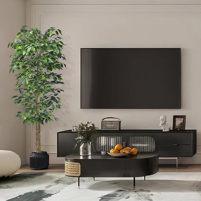 2Packs 6FT Artificial Ficus Trees with Realistic Leaves and Natural Trunk, Faux Ficus Tree with Sturdy Plastic Nursery Pot, Fake Ficus Tree for Office Home Farmhouse for Indoor Outdoor Decor