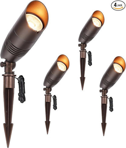 CLOUDY BAY 9W 5CCT LED Landscape Lighting Low Voltage (AC/DC 12V) Outdoor Spotlights with Spike Stand,Waterproof Pathway Lights,2200K/2700K/3000K/4000K/5000K Selectable,Pack of 4,Bronze