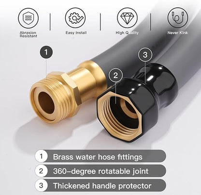 Garden Hose 5/8" x 100ft Brass Rubber Heavy Duty Water Hose 600 PSI Burst Pressure, Durable Flexible Hose for Yard, Car Wash, Pets Gray