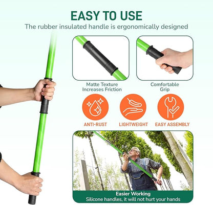 Outvita Manual Pole Saw, 30 Feet Extendable Tree Pruner with Knives and Storage Pocket, Sharp Steel Blade and Scissors High Branches Trimming for Pruning Palms and Shrubs(Green)