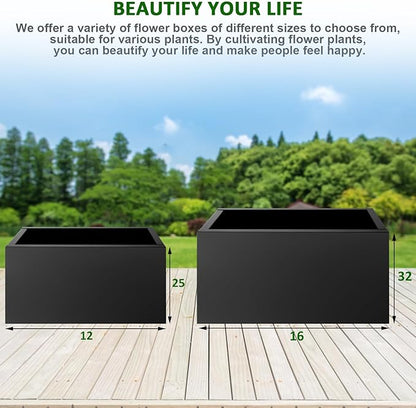 Metal Planter Box 32"x16"x16", Rectangular Steel Planter Box Frost Proof Rust Resistant Indoor&Outdoor, Heavy Duty Steel Planter for Commercial and Residential Use