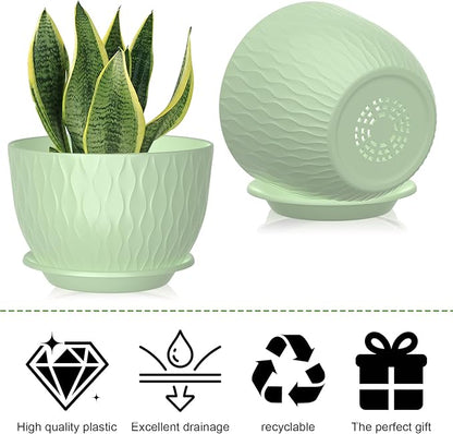 12/10/9 Inch Large Planter Pots, 3-Pack Flower Pots for Indoor Outdoor Garden Plants, Big Plant Pots with Multi Mesh Drainage Holes and Saucer (Green, 12"+10"+9")