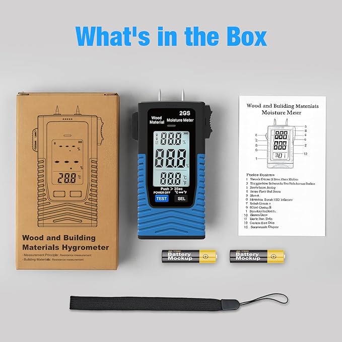 Digital Wood Moisture Meter, HOLDPEAK Pin Type Water Leak Detector Handheld Humidity Tester with LED Indicators, Temperature Measurement, Data Record, Moisture Tester for Firewood, Flooring, Drywall