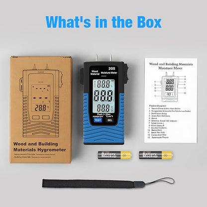 Digital Wood Moisture Meter, HOLDPEAK Pin Type Water Leak Detector Handheld Humidity Tester with LED Indicators, Temperature Measurement, Data Record, Moisture Tester for Firewood, Flooring, Drywall