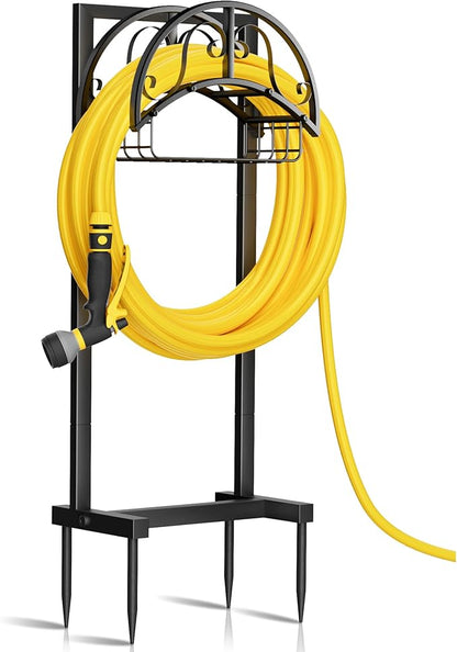 Garden Hose Holder Freestanding, Water Hose Holder Hose Hanger Heavy Duty Metal Hose Stand Holds 160-feet Hose, Outdoor Hose Organizer Sturdy Garden Hose Storage Rack for Outside