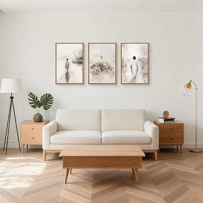 Jesus Walking on Water Canvas Wall Art,Boho Jesus Crucified Framed Wall Decor,Religious Christian Artwork,Holy Gathering Art Print for Living Room,Bedroom,Office- 24"x36"x3