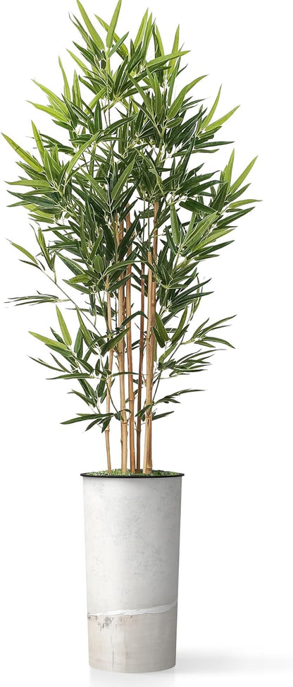 Artificial Tree in Gray Tan Watercolor Abstract Planter, Fake Bamboo Silk Tree for Indoor and Outdoor Home Decoration - 70" Overall Tall (Plant Pot Plus Tree)